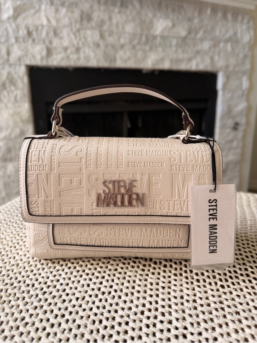 Steve Madden Cream Embossed Top-Handle Bag